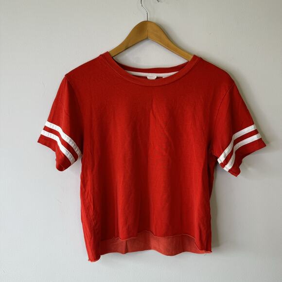 Vintage 90s LEVI’S Red Ringer Crop Top Stretch T Shirt Jersey Tee Grunge Y2K M - Picture 3 of 8